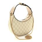 GG Supreme Monogram Textured Dollar Calfskin Mini Retro Interlocking G Half Moon Bag Beige Mystic White Oatmeal