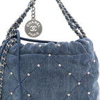 Washed Denim Quilted Studded Mini Chanel 22 Blue