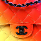 Calfskin Quilted Medium Rainbow Double Flap Multicolor