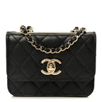 Lambskin Quilted Trendy CC Card Holder On Chain Black