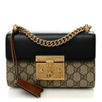 GG Supreme Monogram Calfskin Small Padlock Shoulder Bag Beige Black Cuir