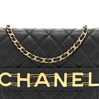 Calfskin Quilted Enchained Wallet On Chain WOC Black