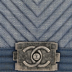 Denim Chevron Quilted Medium Boy Flap Blue