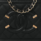 Caviar Quilted CC Filigree Vanity Clutch With Chain Black