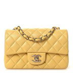 Lambskin Quilted Mini Rectangular Flap Yellow