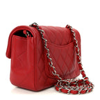 Lambskin Quilted Mini Rectangular Flap Dark Red