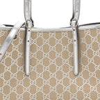 GG Supreme Monogram Emblem Medium Tote Bag  Beige Silver