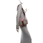 GG Supreme Monogram Textured Dollar Calfskin Web Ophidia Small Crossbody Bag Beige Ebony Fuchsia