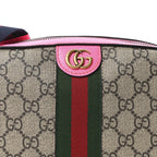 GG Supreme Monogram Textured Dollar Calfskin Web Ophidia Small Crossbody Bag Beige Ebony Fuchsia