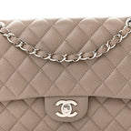 Caviar Quilted Medium Double Flap Taupe