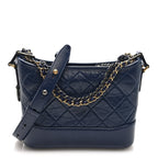 Aged Calfskin Quilted Small Gabrielle Hobo Navy