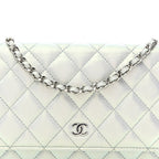 Iridescent Calfskin Quilted Wallet On Chain WOC Light Blue
