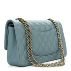 Iridescent Caviar Quilted Medium Double Flap Light Blue
