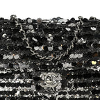 Sequin Camellia Small Single Flap Silver Black