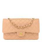 Caviar Quilted Medium Double Flap Beige