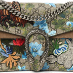 GG Supreme Monogram Blooms Print Embroidered Small Dionysus Shoulder Bag Blue Taupe