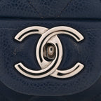 Caviar Quilted Maxi Double Flap Navy Blue