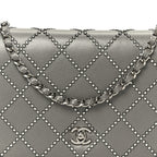 Lambskin Crystal Quilted Wallet On Chain WOC Grey