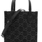 Denim Cuoio Harness GG Monogram Mini Ophidia Tote Bag Black Medium Grey