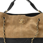 Suede Calfskin Shiny Lambskin Quilted Small Coco Base Shopping Bag Beige Black