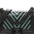 Calfskin Painted Chevron Embossed Medium Boy Flap Black