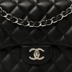 Lambskin Quilted Jumbo Double Flap Black