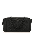 Lambskin Quilted Small Boy Clutch With Chain So Black