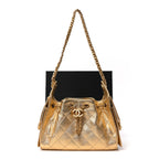 Metallic Caviar Quilted Mini Chanel 25 Handbag Gold