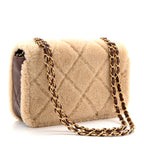 Shearling Lambskin Quilted Furry Coco Flap Dark Brown Beige