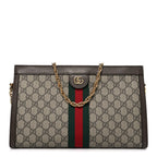 GG Supreme Monogram Web Medium Ophidia Chain Shoulder Bag Brown