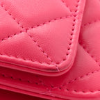 Lambskin Quilted Trendy CC Wallet On Chain WOC Dark Pink