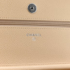 Caviar Quilted Wallet on Chain WOC Beige
