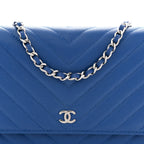 Caviar Chevron Quilted Wallet On Chain WOC Blue