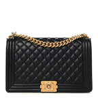 Lambskin Quilted New Medium Boy Flap Black