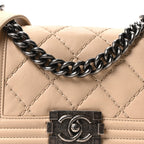 Calfskin Double Stitch Small Boy Flap Beige