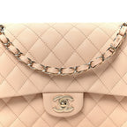 Caviar Quilted Medium Double Flap Light Beige