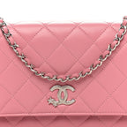 Lambskin Quilted Crystal Star Wallet On Chain WOC Pink
