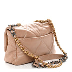 Shiny Lambskin Quilted Medium Chanel 19 Flap Beige