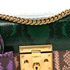 Snakeskin Small Padlock Shoulder Bag Green Pink Purple