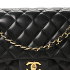 Lambskin Quilted Jumbo Double Flap Black