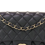 Iridescent Lambskin Quilted Medium Double Flap Black