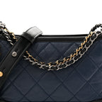 Aged Calfskin Quilted Small Gabrielle Hobo Navy Black