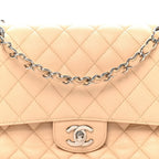 Caviar Quilted Medium Double Flap Beige