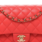 Caviar Quilted Medium Double Flap Red