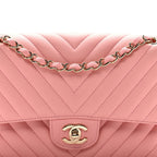 Caviar Flat Chevron Quilted Medium Double Flap Pink