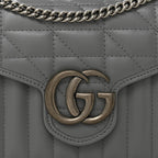Calfskin Matelasse Aria GG Marmont Chain Wallet Deep Grey