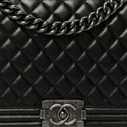 Calfskin Quilted Medium Boy Flap Black