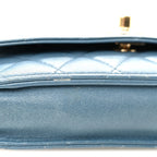 Lambskin Quilted Trendy CC Wallet On Chain WOC Blue