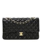 Lambskin Quilted Medium Double Flap Black