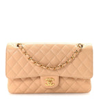 Caviar Quilted Medium Double Flap Beige